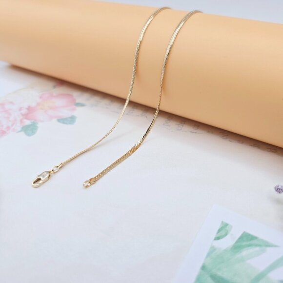 Elegant Rose Gold Flat Chain Necklace, 18 Inch, Gold Plated Brass, XPNL0052 - Picture 7 of 12